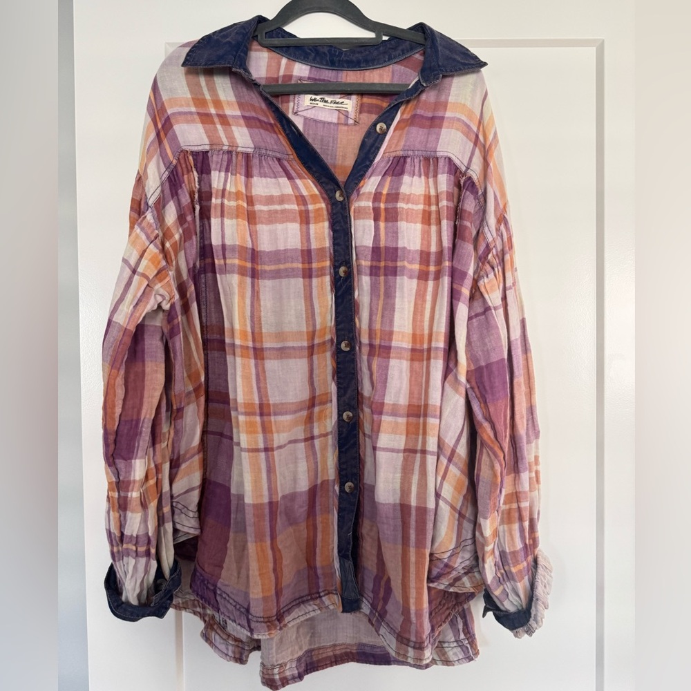 We The Free Multicolor Plaid Shirt with Denim Details